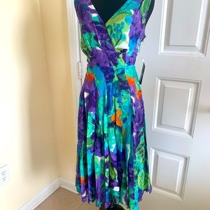 Jones New York Green Teal And Purple Fit And Flare Dress Size 6 Petites NEW